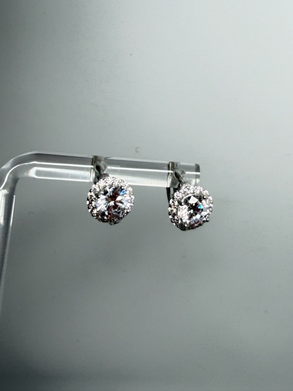 925 Stamped Sterling Silver Halo Drop Earrings in Silver Tone - Sparkling White